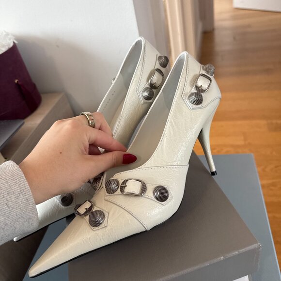 NWT Balenciaga Cagole Pointed Toe Pumps 90mm White Leather Stiletto Heels Sz 41 - Picture 7 of 9